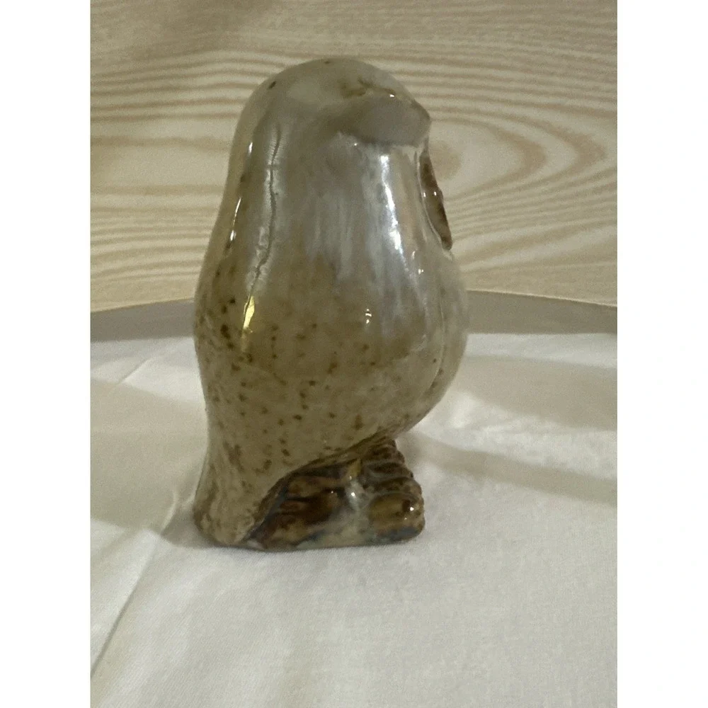 Vintage Speckled‎ Glazed Art Pottery Barn Owl Figurine 5